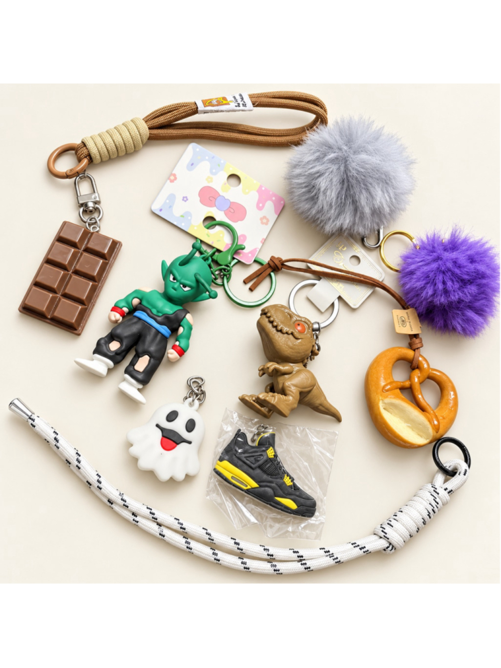 10-Piece Keychain & Bag Charm Lot | Moving Dinosaur Ghost Sneaker